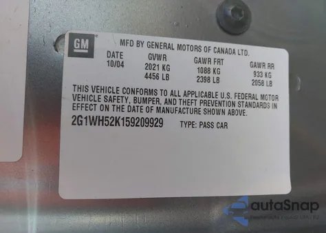 2005 Chevrolet Impala Ls z USA, uszkodzony, nr VIN 2G1WH52K159209929